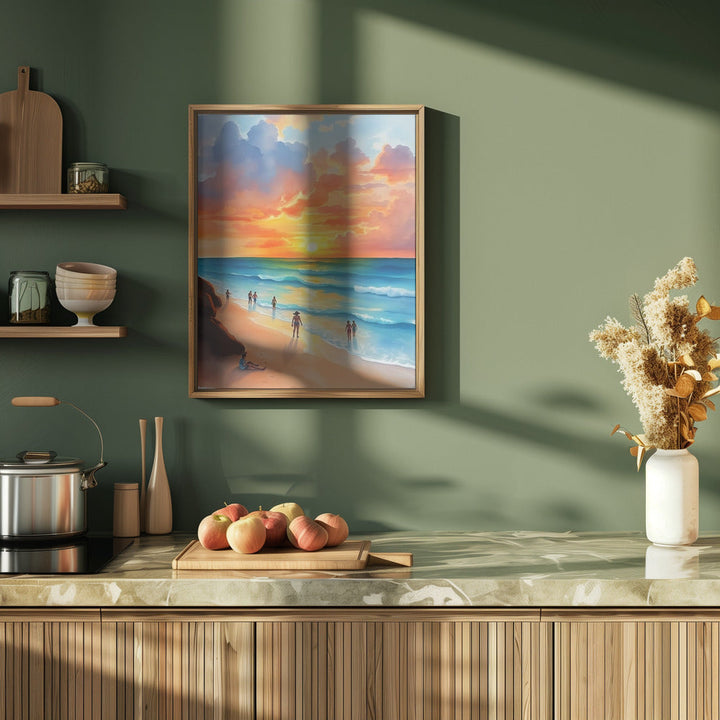 Ocean Breeze and Fiery Skies - Stretched Canvas, Poster or Fine Art Print I Heart Wall Art