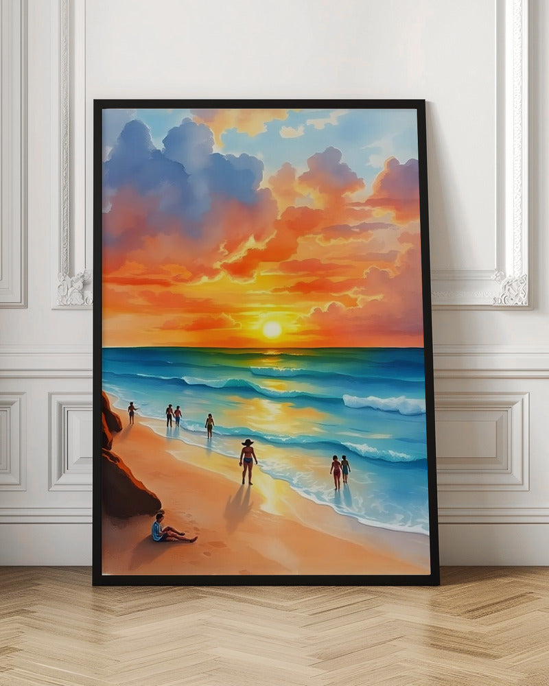 Ocean Breeze and Fiery Skies - Stretched Canvas, Poster or Fine Art Print I Heart Wall Art