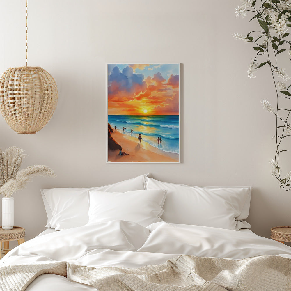 Ocean Breeze and Fiery Skies - Stretched Canvas, Poster or Fine Art Print I Heart Wall Art