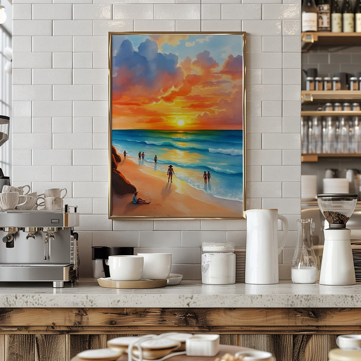 Ocean Breeze and Fiery Skies - Stretched Canvas, Poster or Fine Art Print I Heart Wall Art