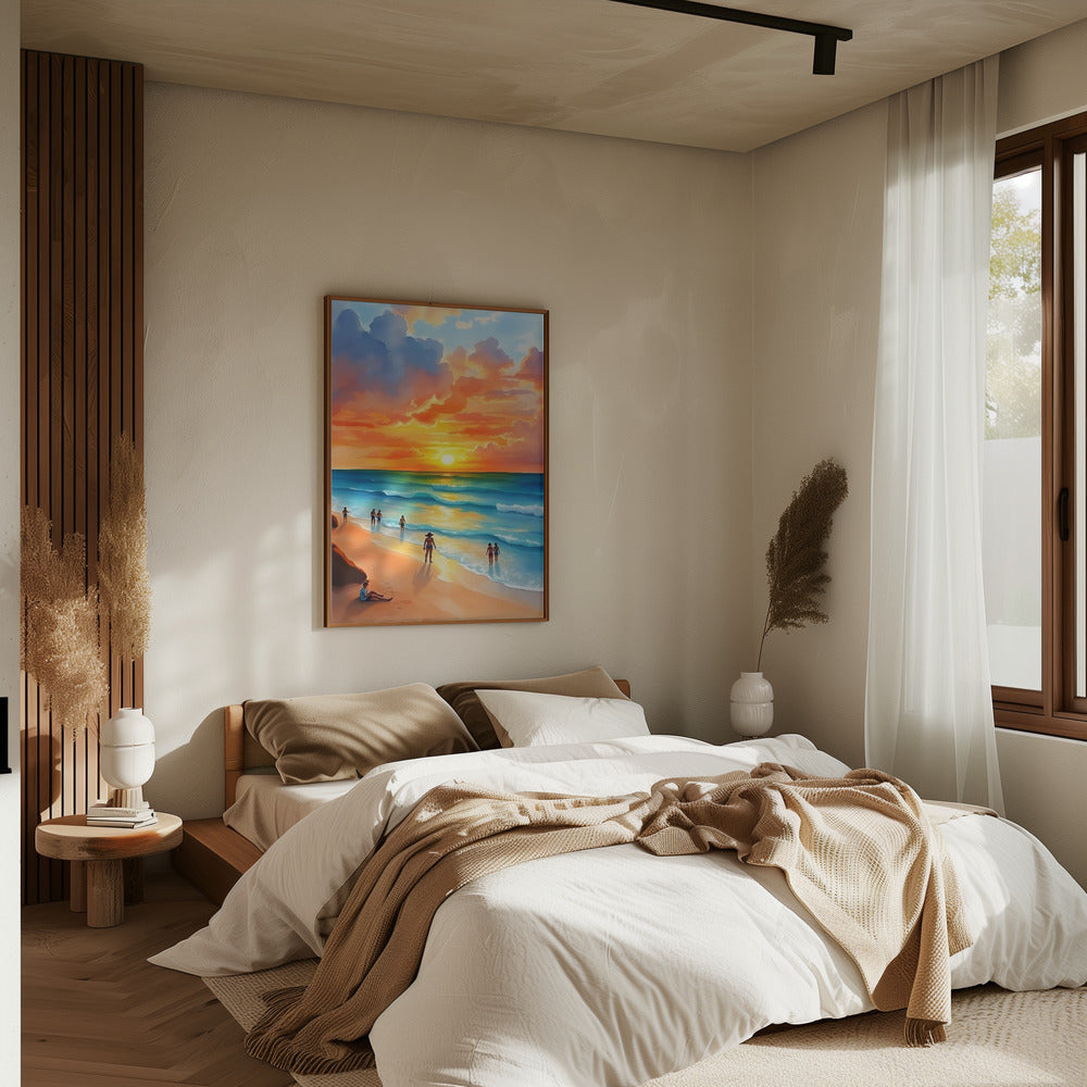 Ocean Breeze and Fiery Skies - Stretched Canvas, Poster or Fine Art Print I Heart Wall Art