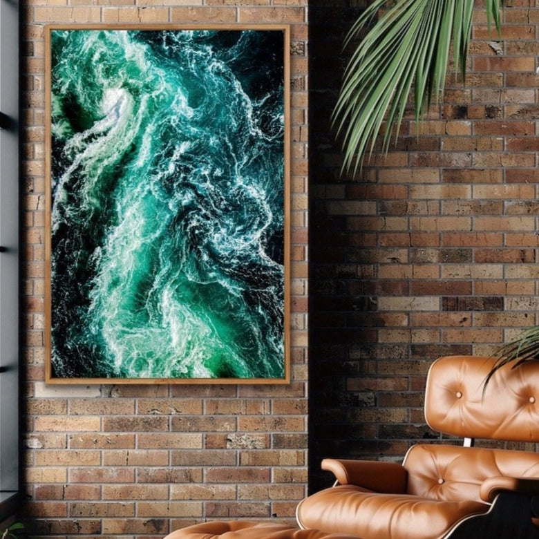 Ocean Wake - Green Turquoise Ocean Aerial Art Print Stretched Canvas Wall Art - I Heart Wall Art