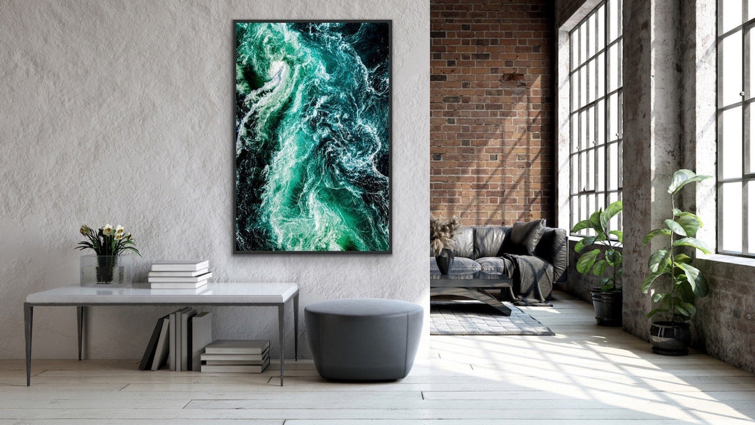 Ocean Wake - Green Turquoise Ocean Aerial Art Print Stretched Canvas Wall Art - I Heart Wall Art