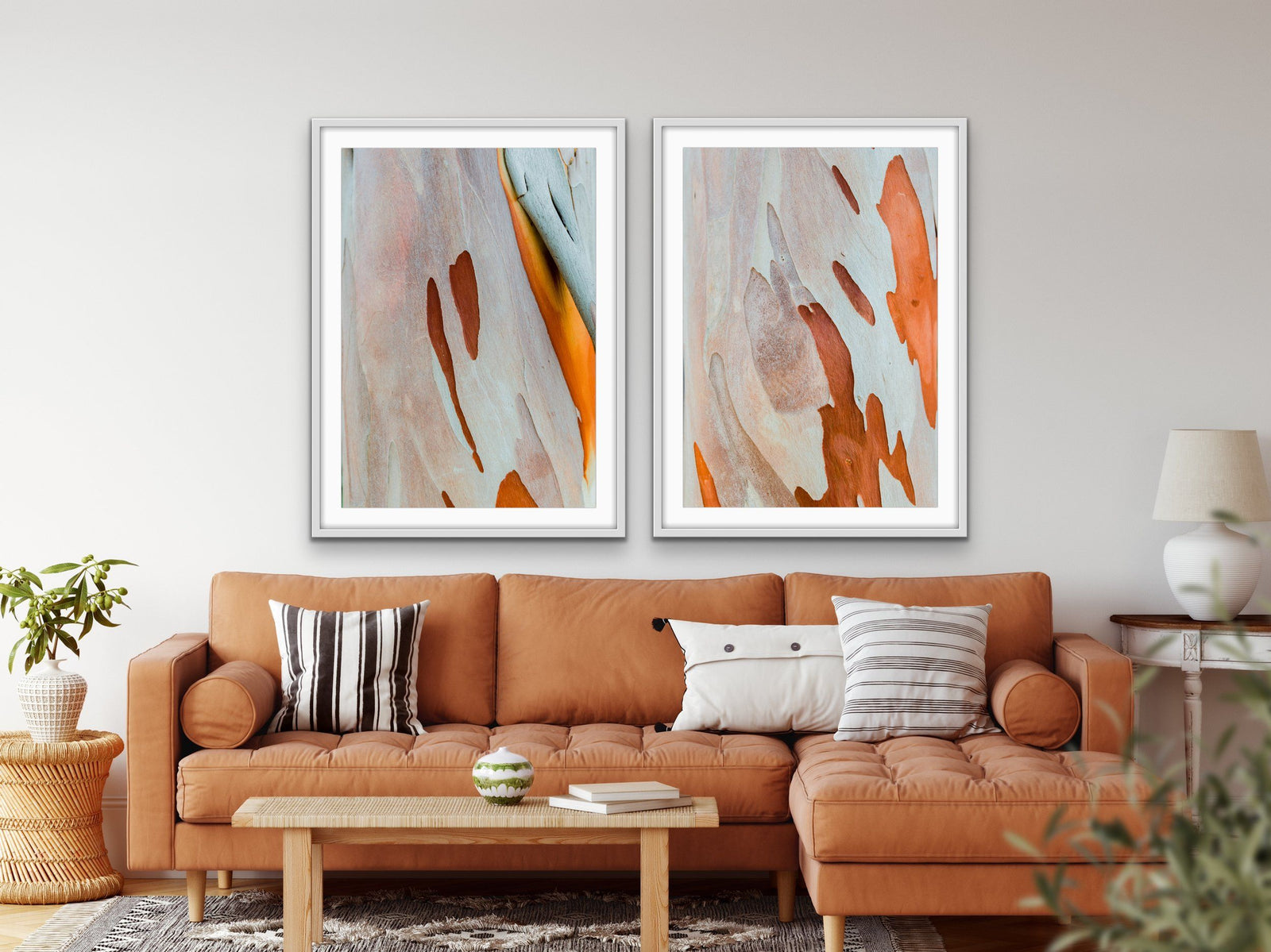 Ochre Bark - Two Piece Eucalyptus Bark Ochre Orange Red Print Set Diptych - I Heart Wall Art