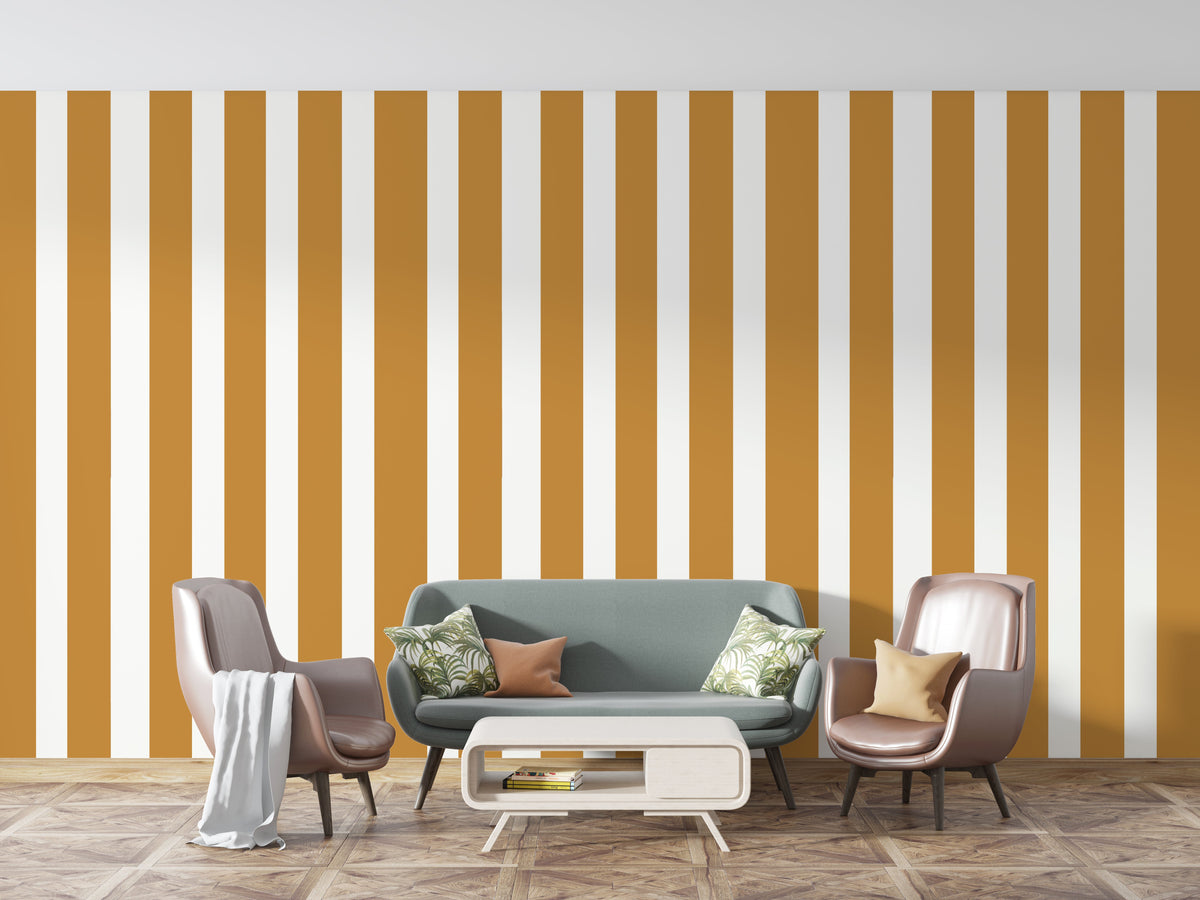 Ochre Striped Removable Peel and Stick or Soak Wallpaper