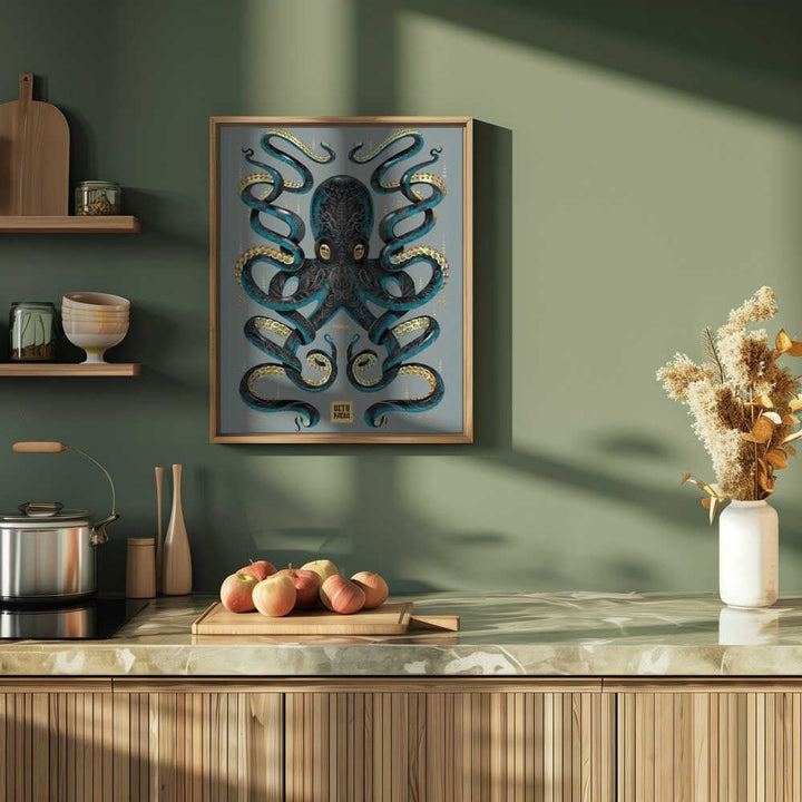 Octopus Black &amp; Gold - Stretched Canvas, Poster or Fine Art Print - I Heart Wall Art - Poster Print, Canvas Print or Framed Art Print
