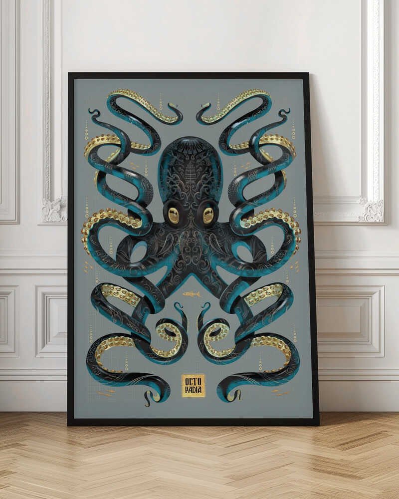 Octopus Black &amp; Gold - Stretched Canvas, Poster or Fine Art Print - I Heart Wall Art - Poster Print, Canvas Print or Framed Art Print