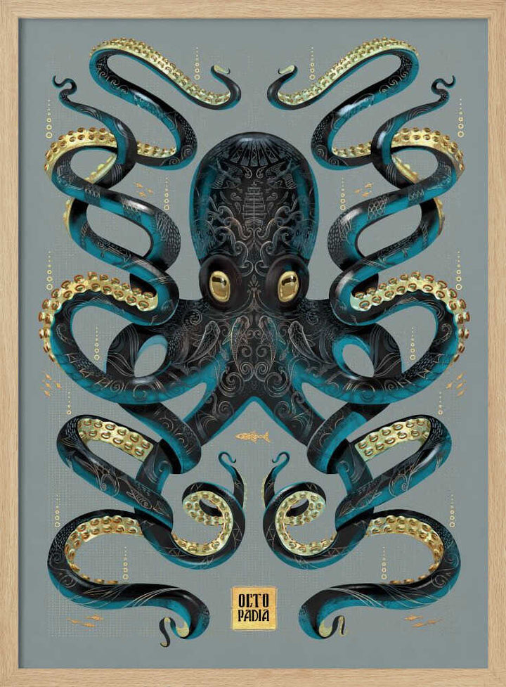Octopus Black &amp; Gold - Stretched Canvas, Poster or Fine Art Print - I Heart Wall Art - Poster Print, Canvas Print or Framed Art Print