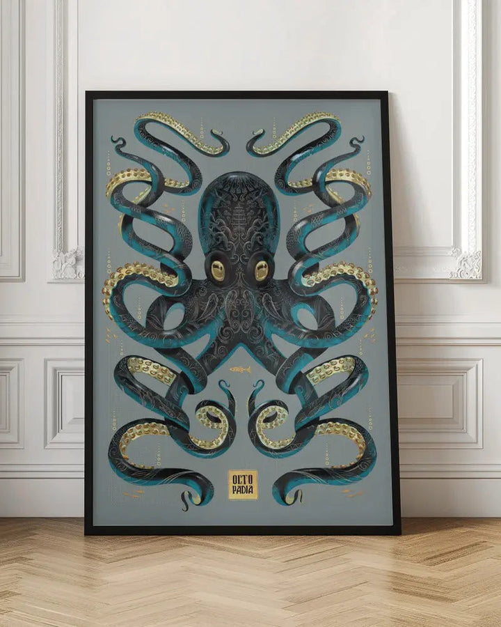 Octopus Black &amp; Gold - Stretched Canvas, Poster or Fine Art Print I Heart Wall Art