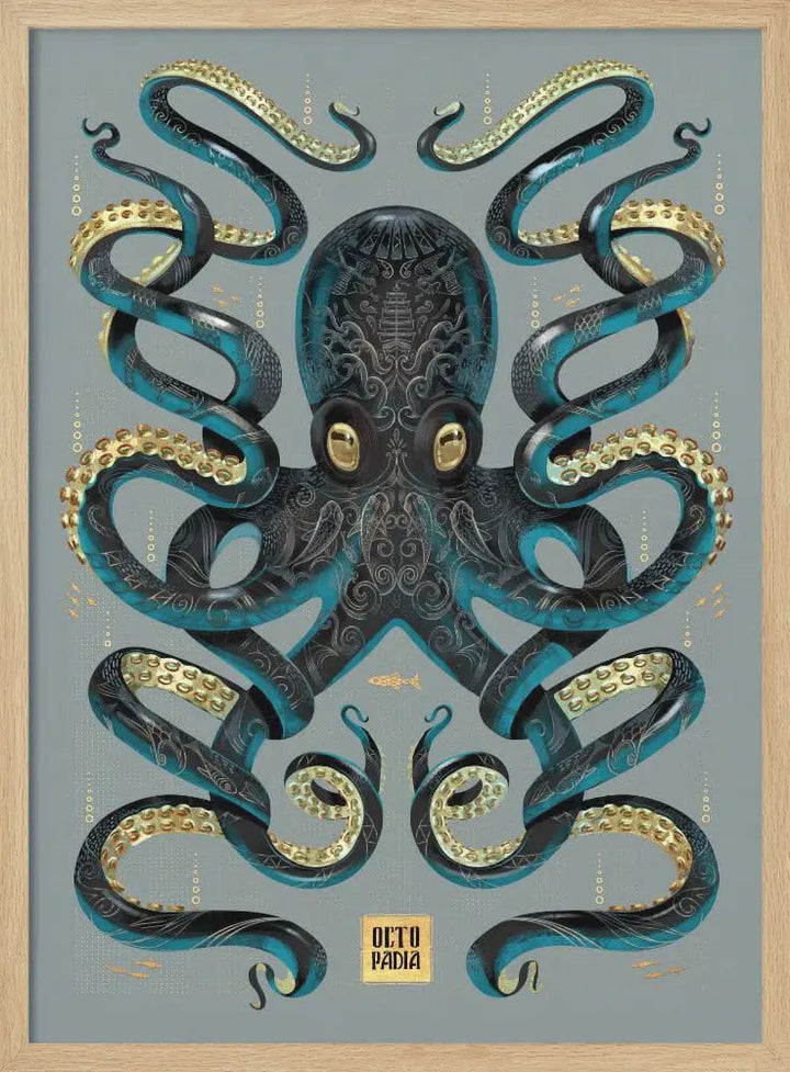 Octopus Black &amp; Gold - Stretched Canvas, Poster or Fine Art Print I Heart Wall Art