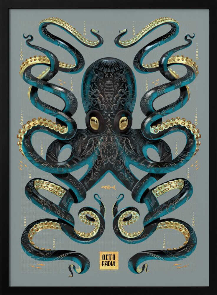 Octopus Black &amp; Gold - Stretched Canvas, Poster or Fine Art Print - I Heart Wall Art - Poster Print, Canvas Print or Framed Art Print