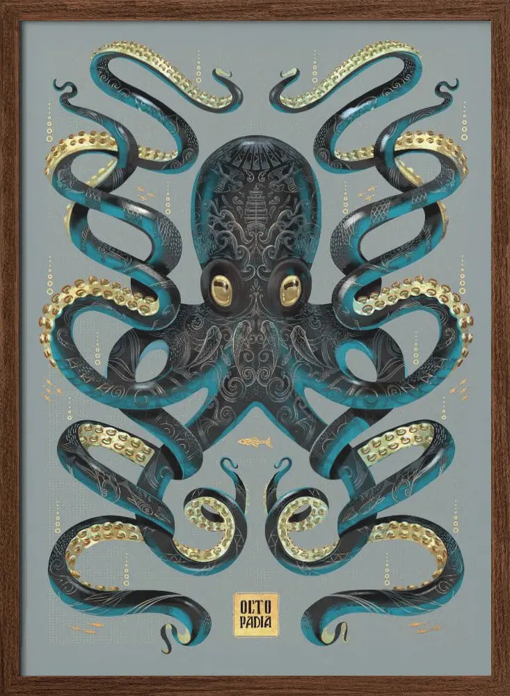 Octopus Black &amp; Gold - Stretched Canvas, Poster or Fine Art Print I Heart Wall Art