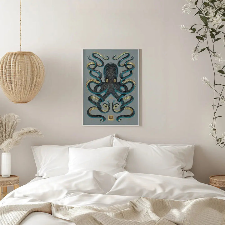 Octopus Black &amp; Gold - Stretched Canvas, Poster or Fine Art Print I Heart Wall Art