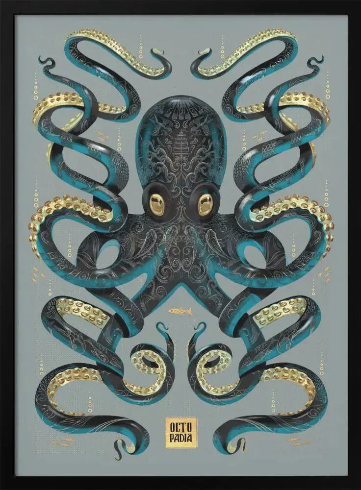 Octopus Black &amp; Gold - Stretched Canvas, Poster or Fine Art Print I Heart Wall Art