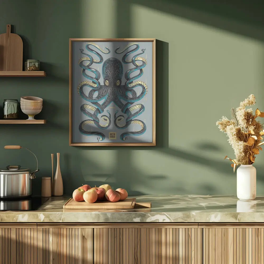 Octopus Black &amp; Gold - Stretched Canvas, Poster or Fine Art Print I Heart Wall Art