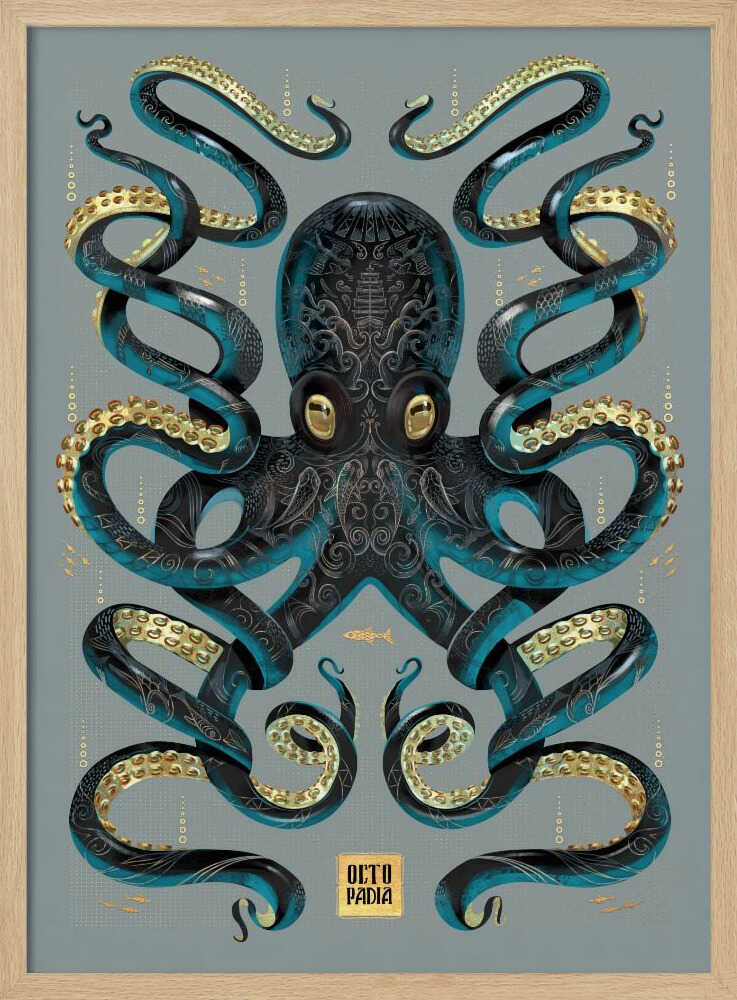 Octopus Black &amp; Gold - Stretched Canvas, Poster or Fine Art Print - I Heart Wall Art - Poster Print, Canvas Print or Framed Art Print