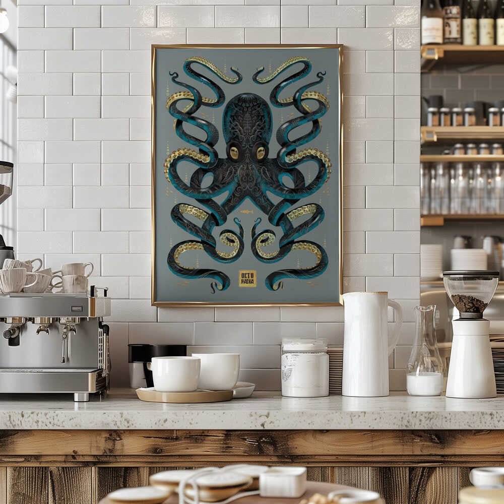 Octopus Black &amp; Gold - Stretched Canvas, Poster or Fine Art Print - I Heart Wall Art - Poster Print, Canvas Print or Framed Art Print