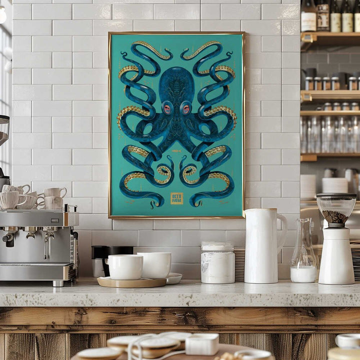 Octopus Blue &amp; Gold - Stretched Canvas, Poster or Fine Art Print - I Heart Wall Art - Poster Print, Canvas Print or Framed Art Print
