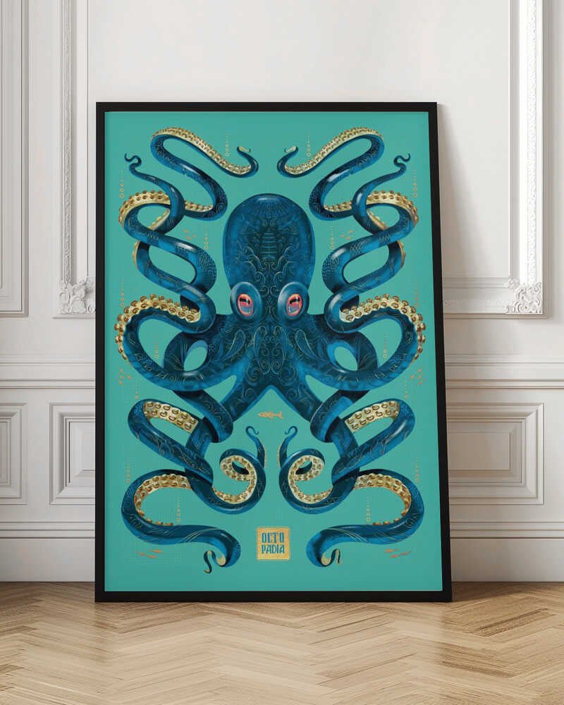 Octopus Blue &amp; Gold - Stretched Canvas, Poster or Fine Art Print - I Heart Wall Art - Poster Print, Canvas Print or Framed Art Print