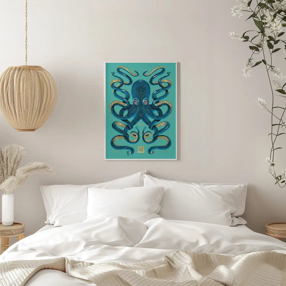 Octopus Blue &amp; Gold - Stretched Canvas, Poster or Fine Art Print I Heart Wall Art
