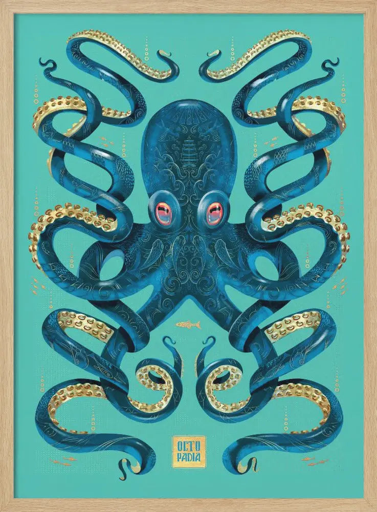 Octopus Blue &amp; Gold - Stretched Canvas, Poster or Fine Art Print I Heart Wall Art