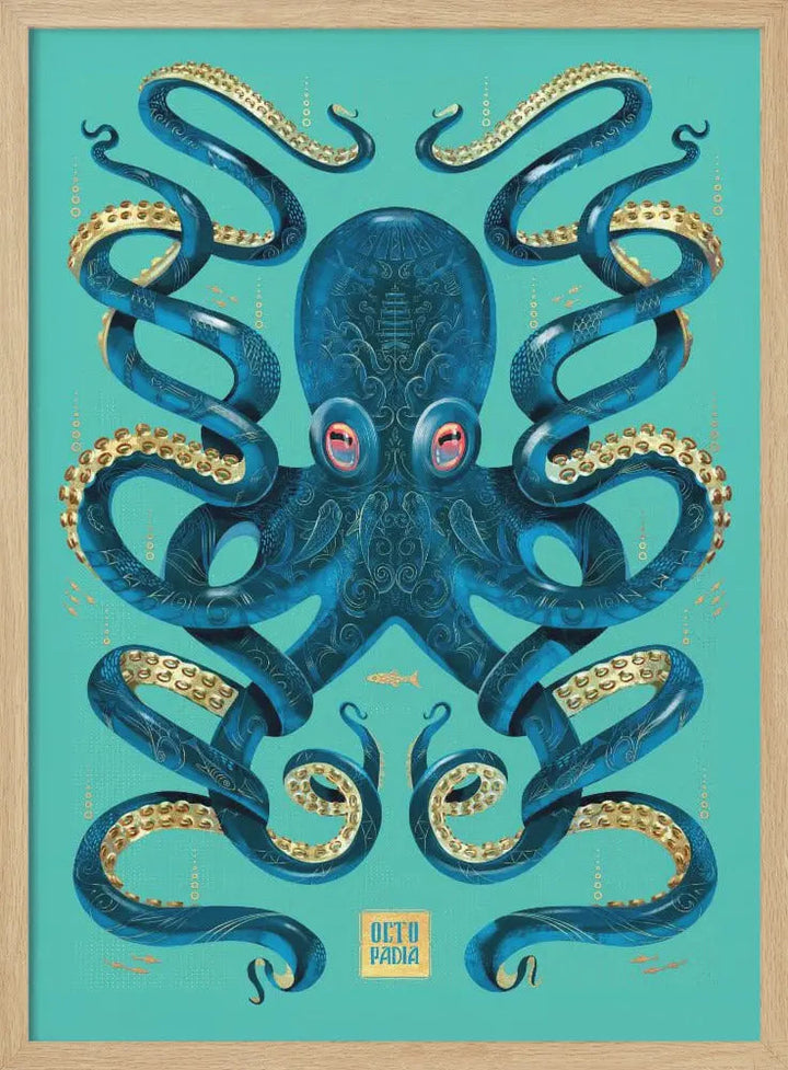 Octopus Blue &amp; Gold - Stretched Canvas, Poster or Fine Art Print I Heart Wall Art