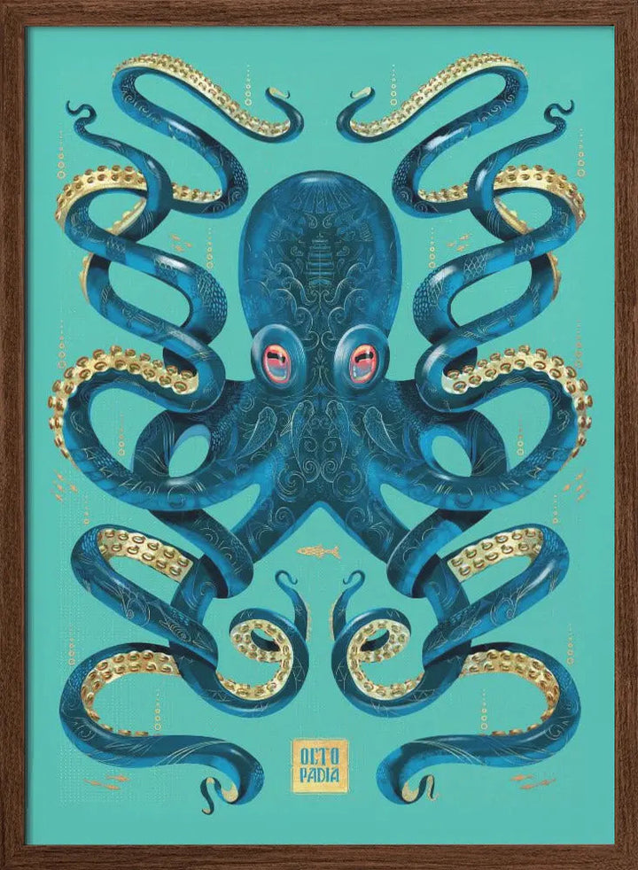 Octopus Blue &amp; Gold - Stretched Canvas, Poster or Fine Art Print I Heart Wall Art