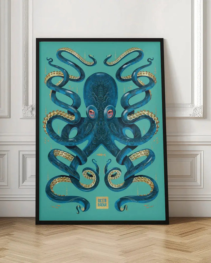 Octopus Blue &amp; Gold - Stretched Canvas, Poster or Fine Art Print I Heart Wall Art