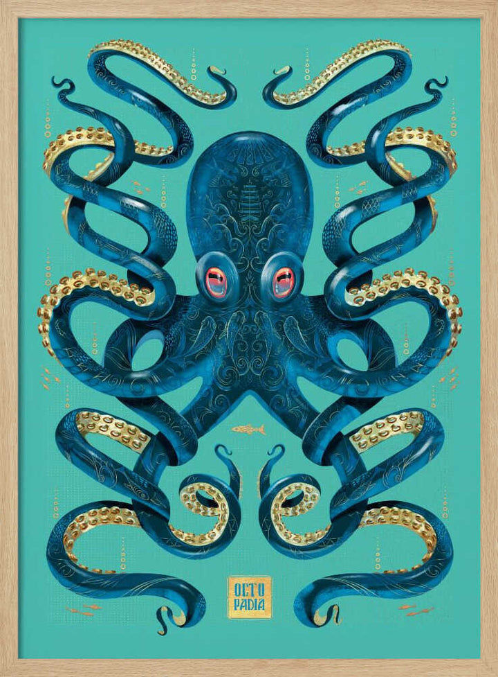 Octopus Blue &amp; Gold - Stretched Canvas, Poster or Fine Art Print - I Heart Wall Art - Poster Print, Canvas Print or Framed Art Print