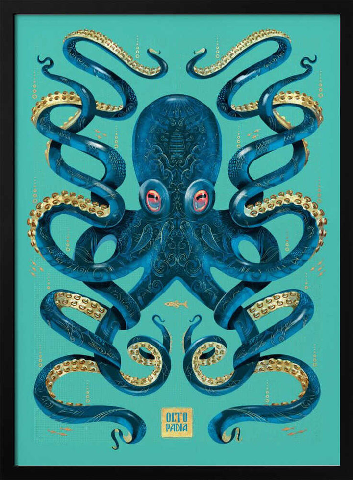 Octopus Blue &amp; Gold - Stretched Canvas, Poster or Fine Art Print - I Heart Wall Art - Poster Print, Canvas Print or Framed Art Print