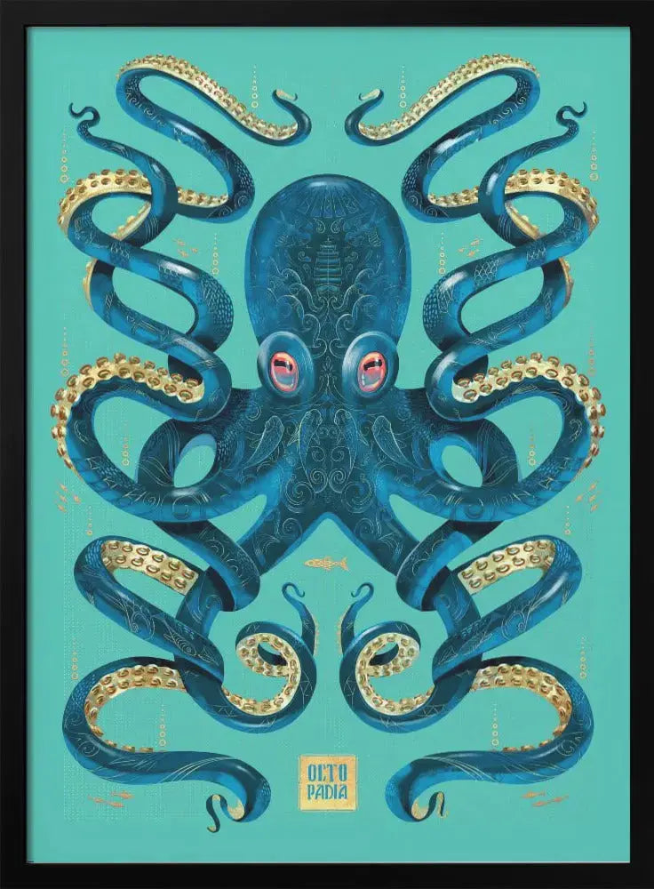 Octopus Blue & Gold - Stretched Canvas, Poster or Fine Art Print I Heart Wall Art
