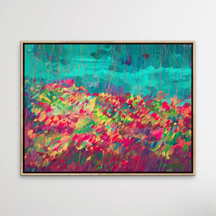 Oh Happy Day - Colourful Abstract Floral Blue Pink Print - I Heart Wall Art