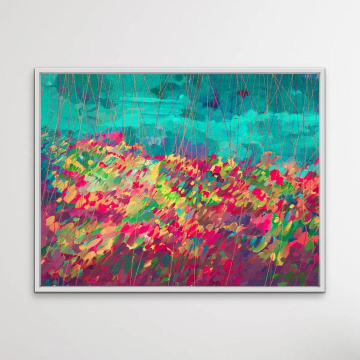 Oh Happy Day - Colourful Abstract Floral Blue Pink Print - I Heart Wall Art