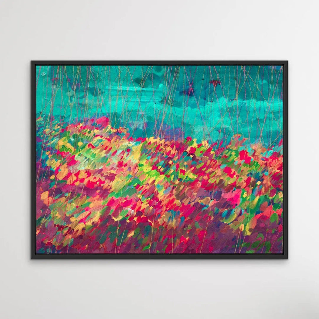 Oh Happy Day - Colourful Abstract Floral Blue Pink Print - I Heart Wall Art