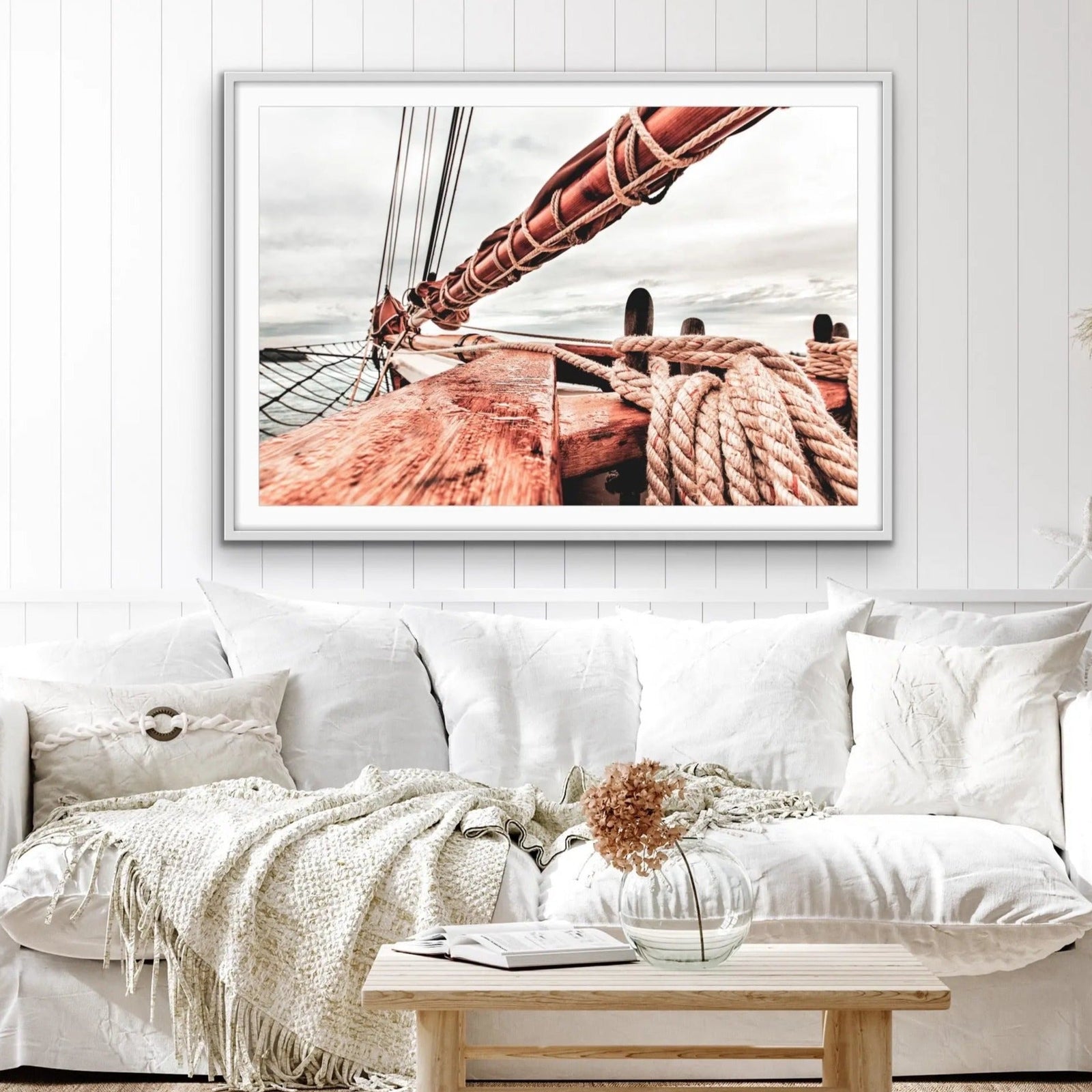 Old Sail Boat - Vintage Timber Yacht Red and Blue Photographic Print - I Heart Wall Art