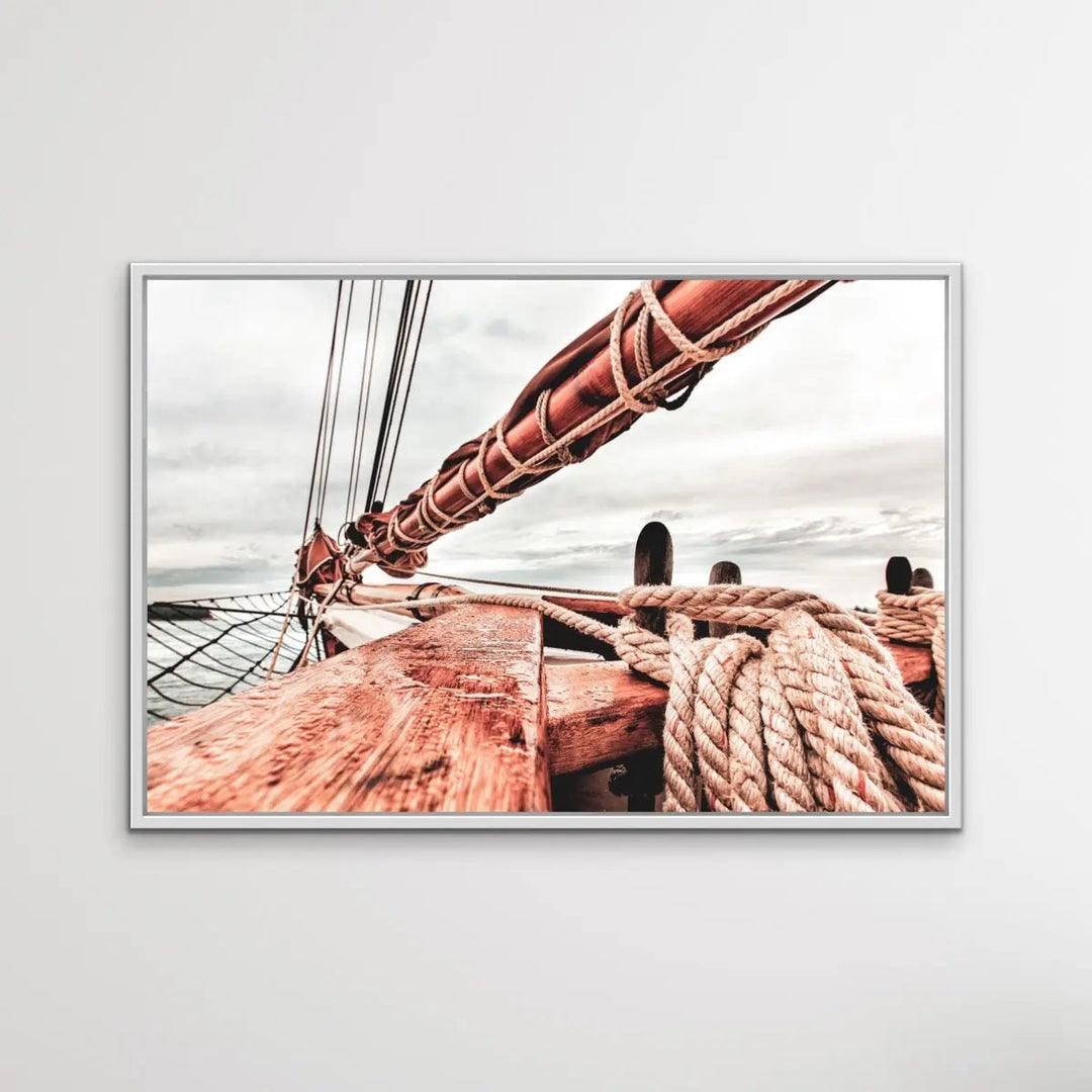 Old Sail Boat - Vintage Timber Yacht Red and Blue Photographic Print - I Heart Wall Art