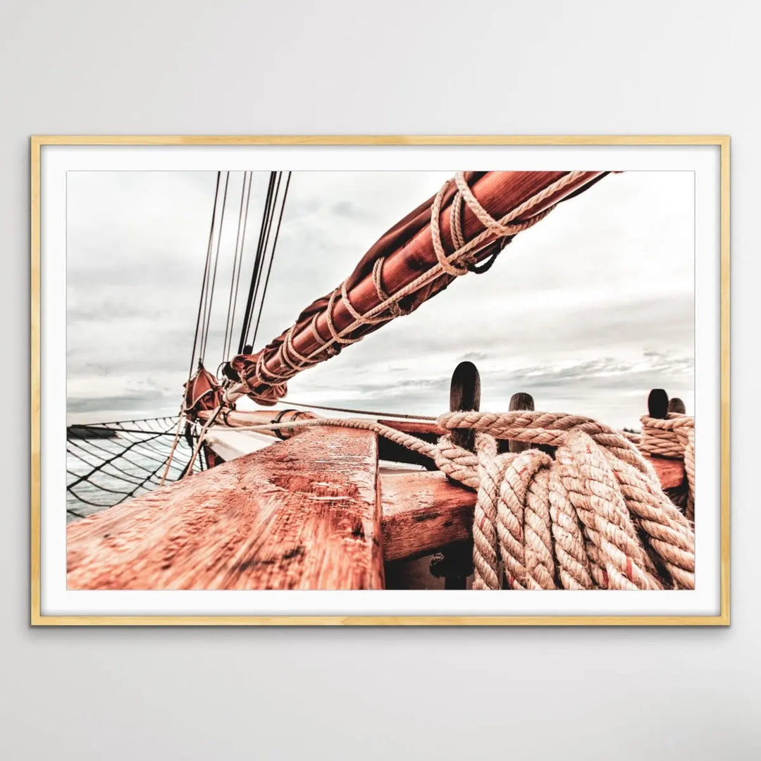 Old Sail Boat - Vintage Timber Yacht Red and Blue Photographic Print - I Heart Wall Art