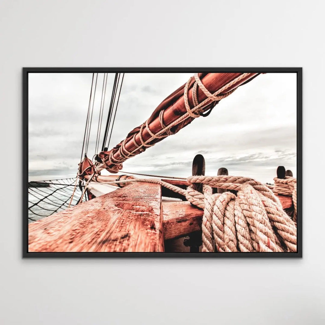 Old Sail Boat - Vintage Timber Yacht Red and Blue Photographic Print - I Heart Wall Art