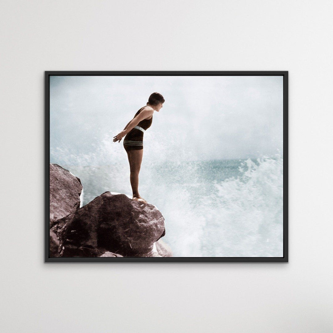 On The Rocks - Vintage Photographic Woman Swimming Print On Paper Or Canvas - I Heart Wall Art