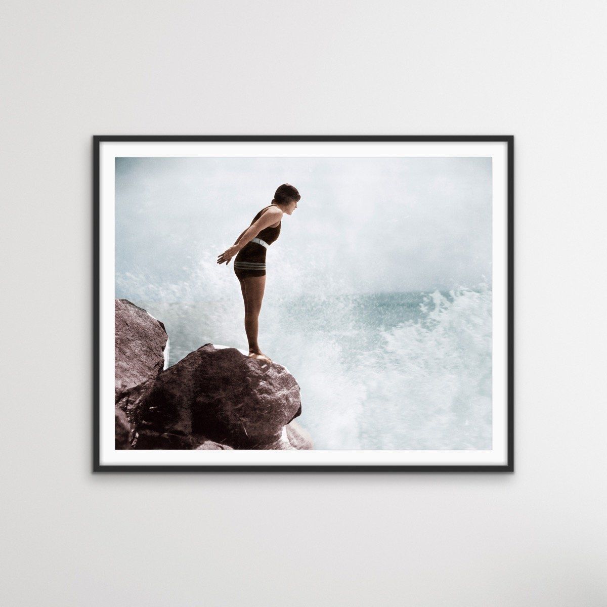 On The Rocks - Vintage Photographic Woman Swimming Print On Paper Or Canvas - I Heart Wall Art