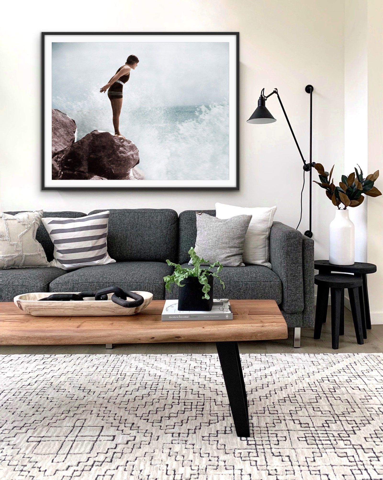 On The Rocks - Vintage Photographic Woman Swimming Print On Paper Or Canvas - I Heart Wall Art