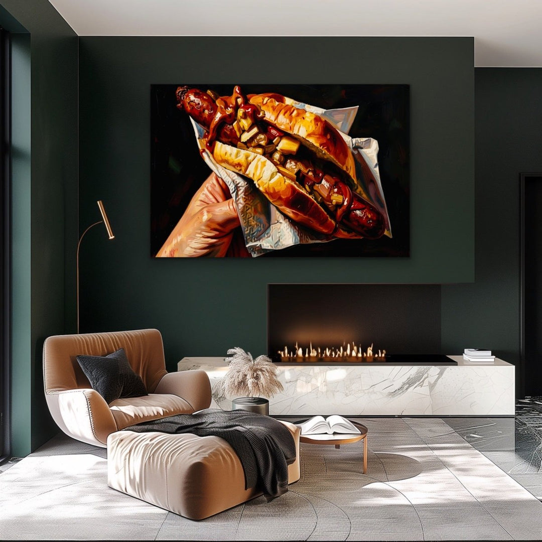 One With - Sausage In Bread / Sausage Sandwich Canvas or Fine Art Print - I Heart Wall Art - Poster Print, Canvas Print or Framed Art Print