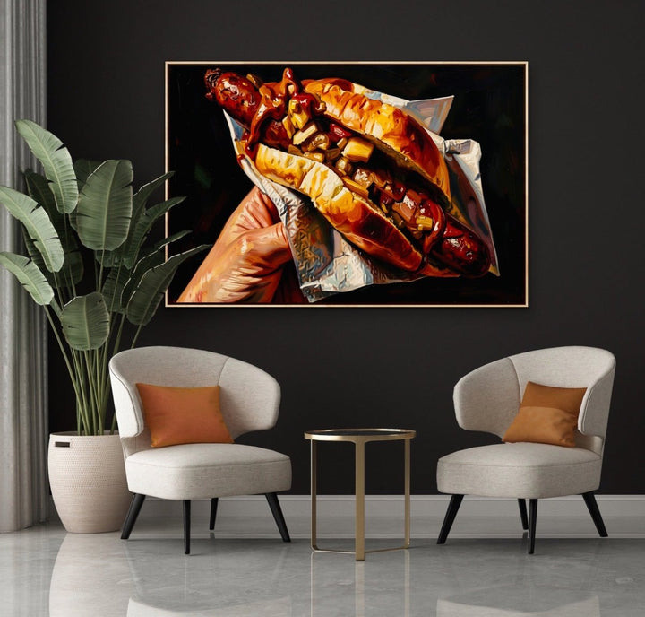 One With - Sausage In Bread / Sausage Sandwich Canvas or Fine Art Print - I Heart Wall Art - Poster Print, Canvas Print or Framed Art Print