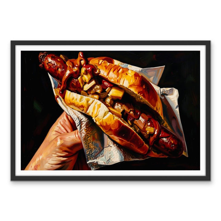 One With - Sausage In Bread / Sausage Sandwich Canvas or Fine Art Print - I Heart Wall Art - Poster Print, Canvas Print or Framed Art Print