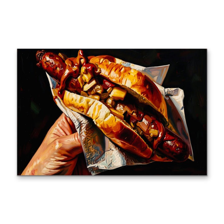 One With - Sausage In Bread / Sausage Sandwich Canvas or Fine Art Print - I Heart Wall Art - Poster Print, Canvas Print or Framed Art Print