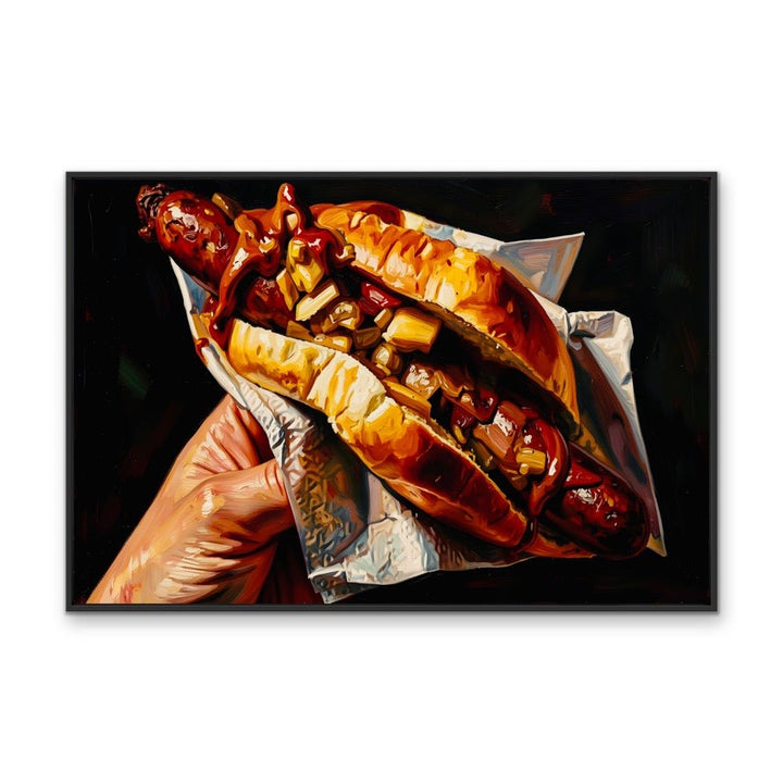 One With - Sausage In Bread / Sausage Sandwich Canvas or Fine Art Print - I Heart Wall Art - Poster Print, Canvas Print or Framed Art Print