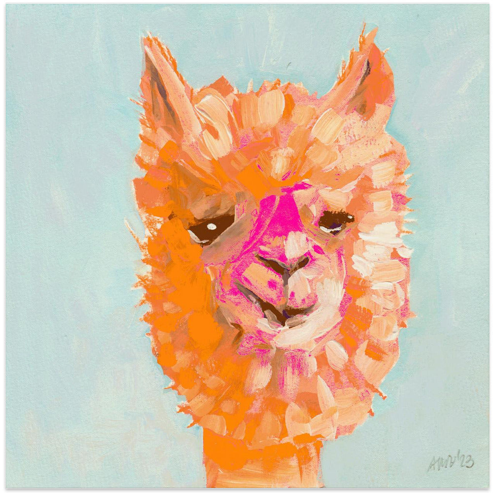 Orange Alpaca - Square Stretched Canvas, Poster or Fine Art Print I Heart Wall Art