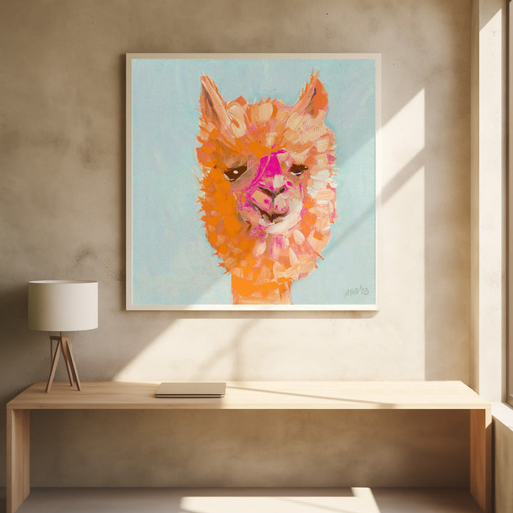 Orange Alpaca - Square Stretched Canvas, Poster or Fine Art Print I Heart Wall Art
