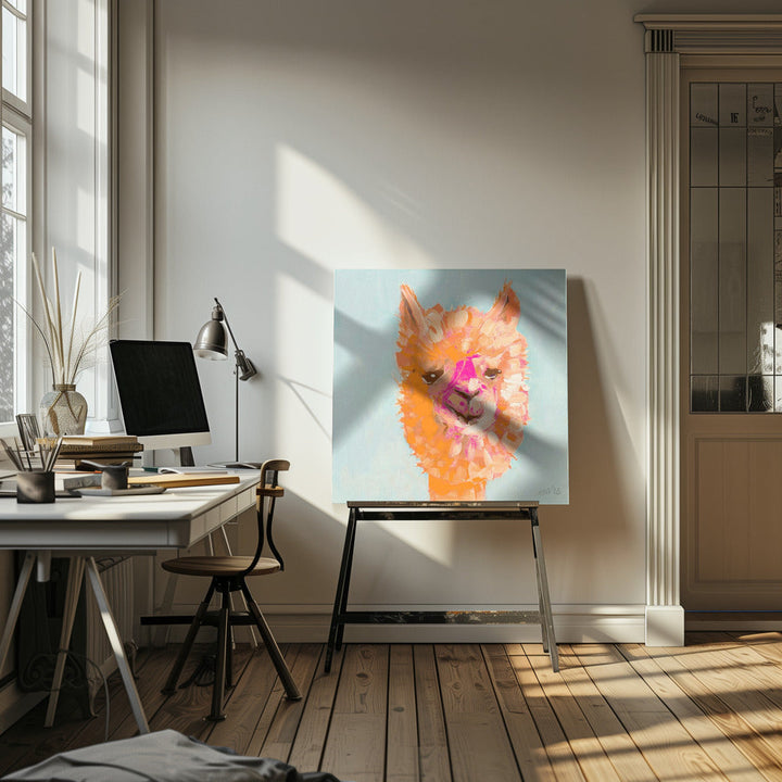 Orange Alpaca - Square Stretched Canvas, Poster or Fine Art Print I Heart Wall Art