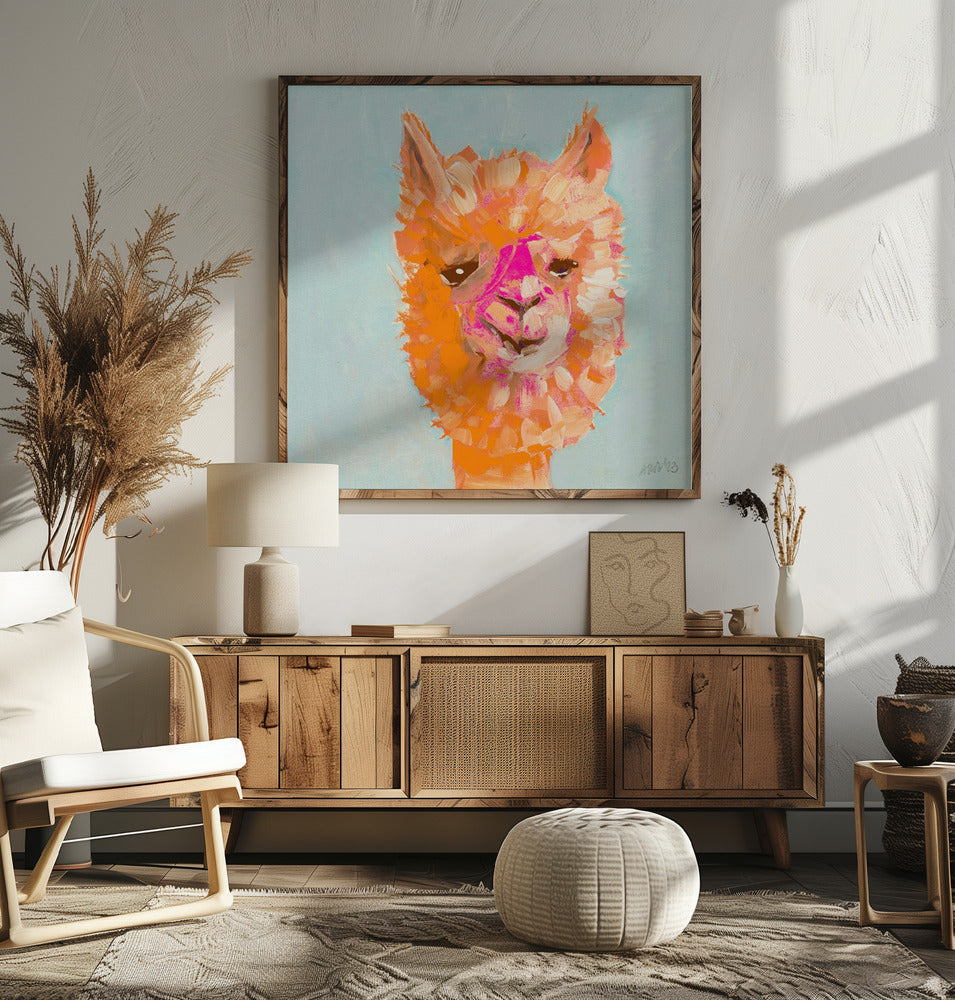 Orange Alpaca - Square Stretched Canvas, Poster or Fine Art Print I Heart Wall Art